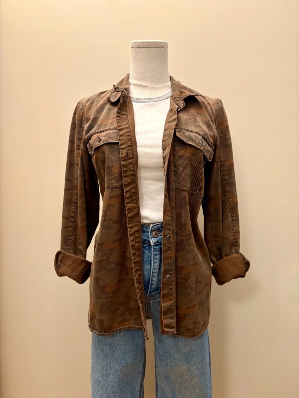 Madewell Camo Button-Up Utility Shirt Jacket - Olive Brown Camo